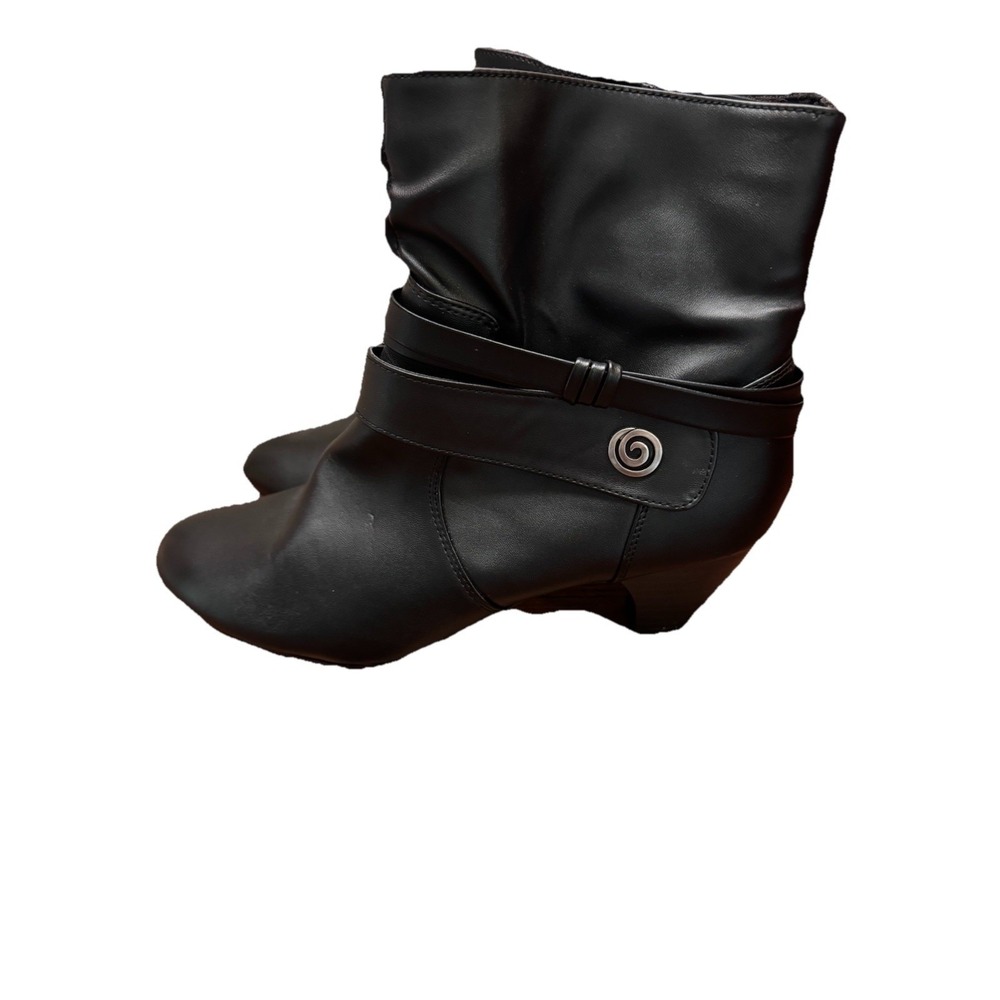 Black Ankle Boots with Straps Stacked Heel Rounded Toe Elegant Dress Shoes Sz 11 - Picture 5 of 14